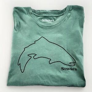 Vtg Simms Fishing Products T-Shirt Adult 2XL Trout 2 Sided Fish Green Graphic